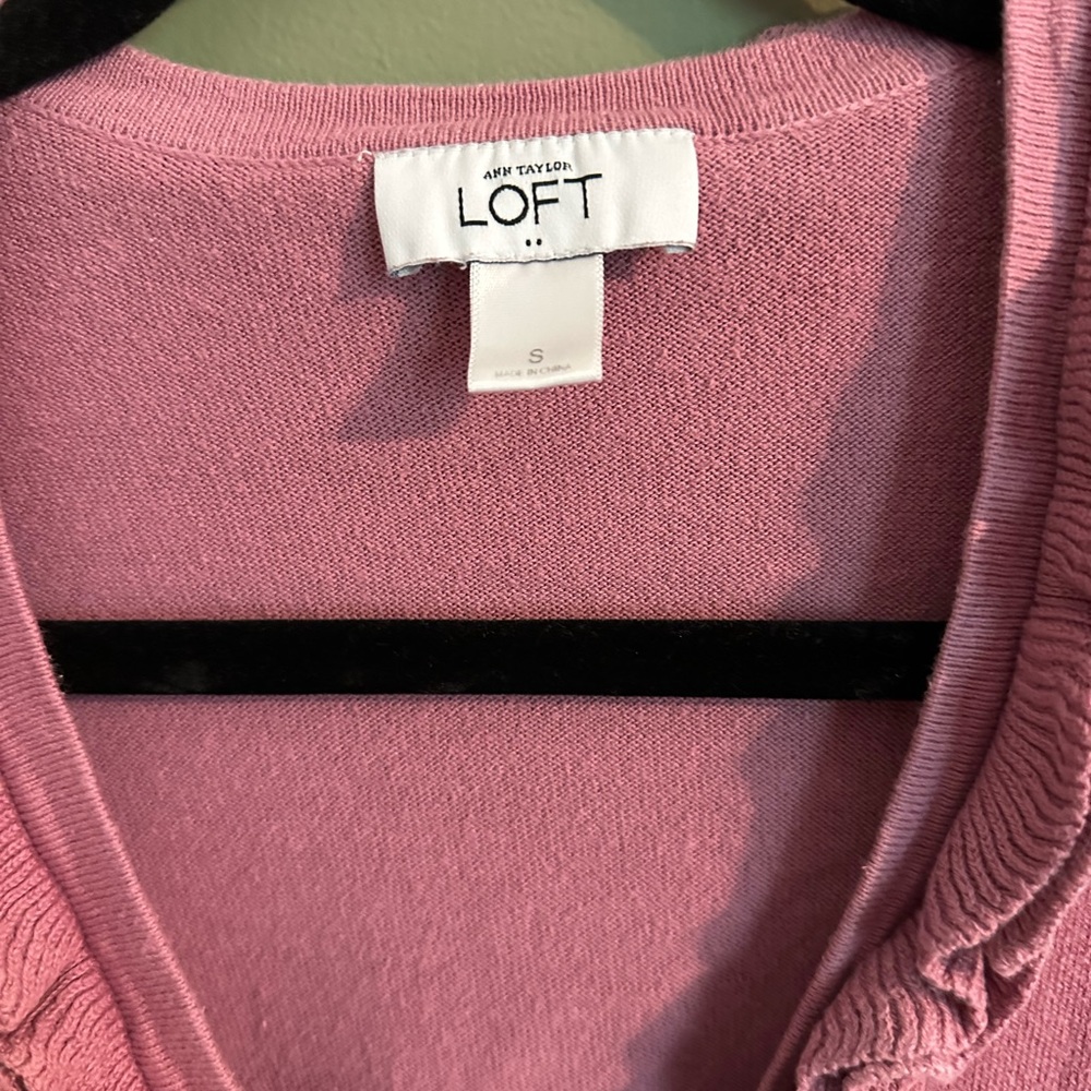 LOFT Women's Pink Ruffle Cardigan - Picture 2 of 3